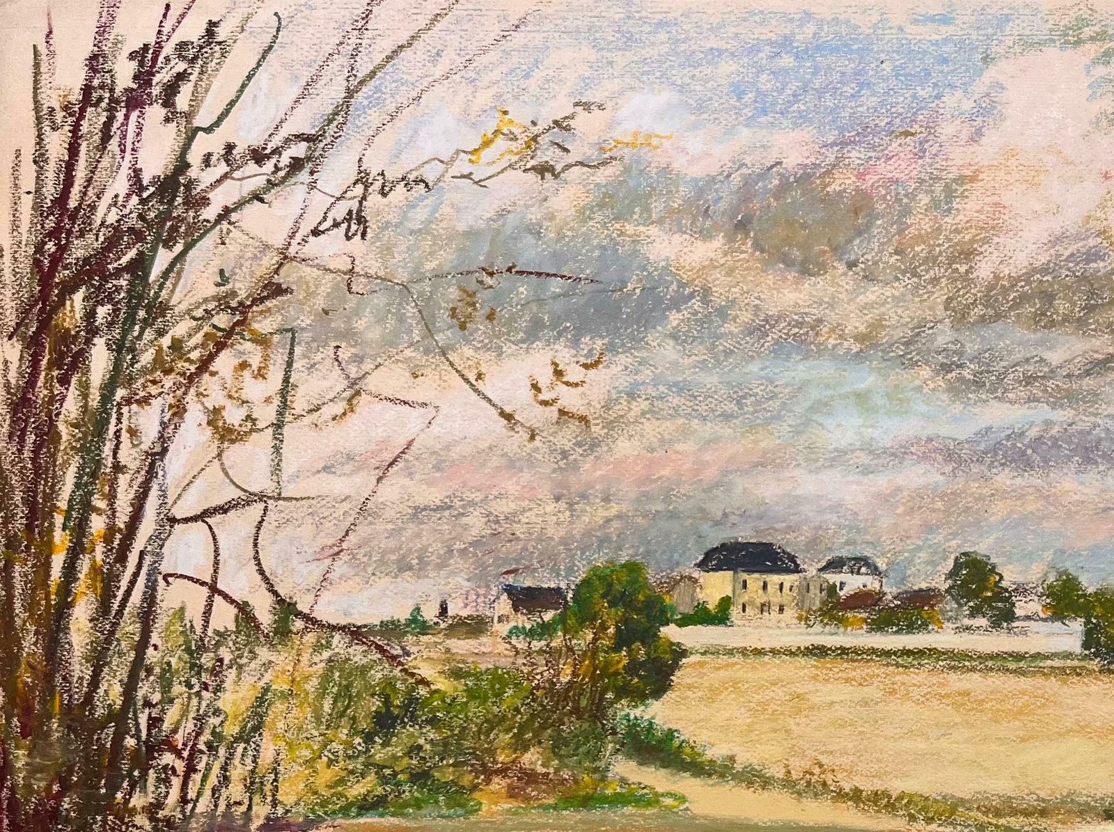 Josine Vignonmid Century French Original Pastel Drawing Of Countryside Landscape1950's photo Art