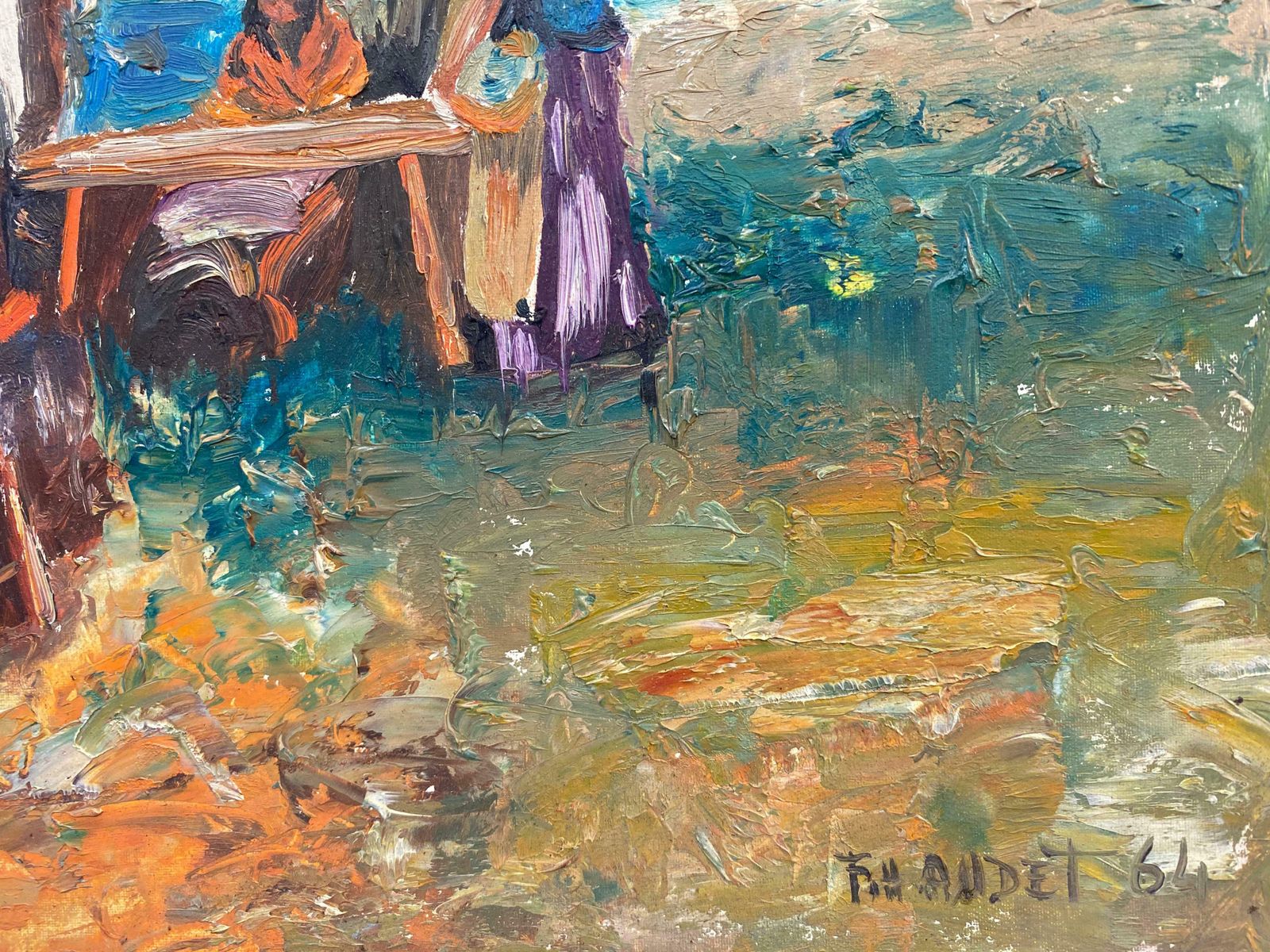 Fernand Audetfernand Audet (1923 2016) French Impressionist Oil   Gypsy Caravan & Figuresc. 1950's photo for sale