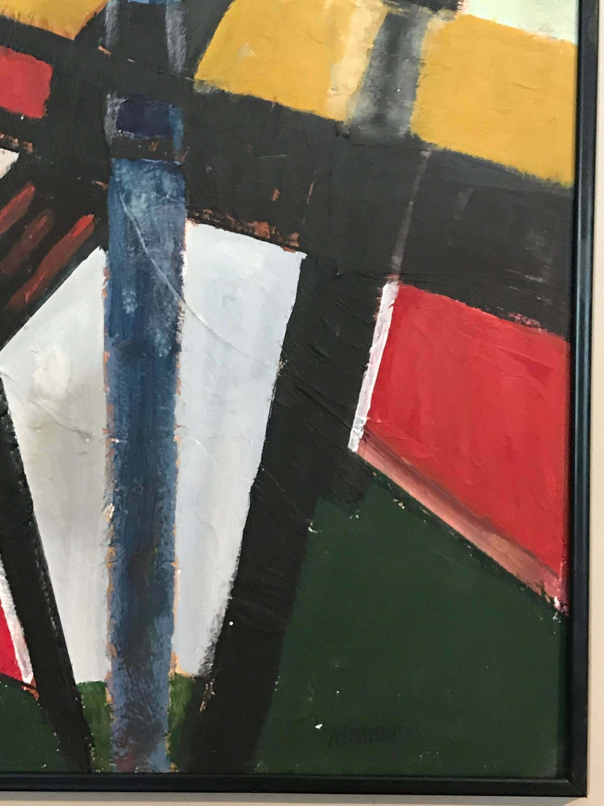 photo furniture Armand Rottenbergfrench Cubist Abstract Oil Painting Reds Greens & Whitec.1980's