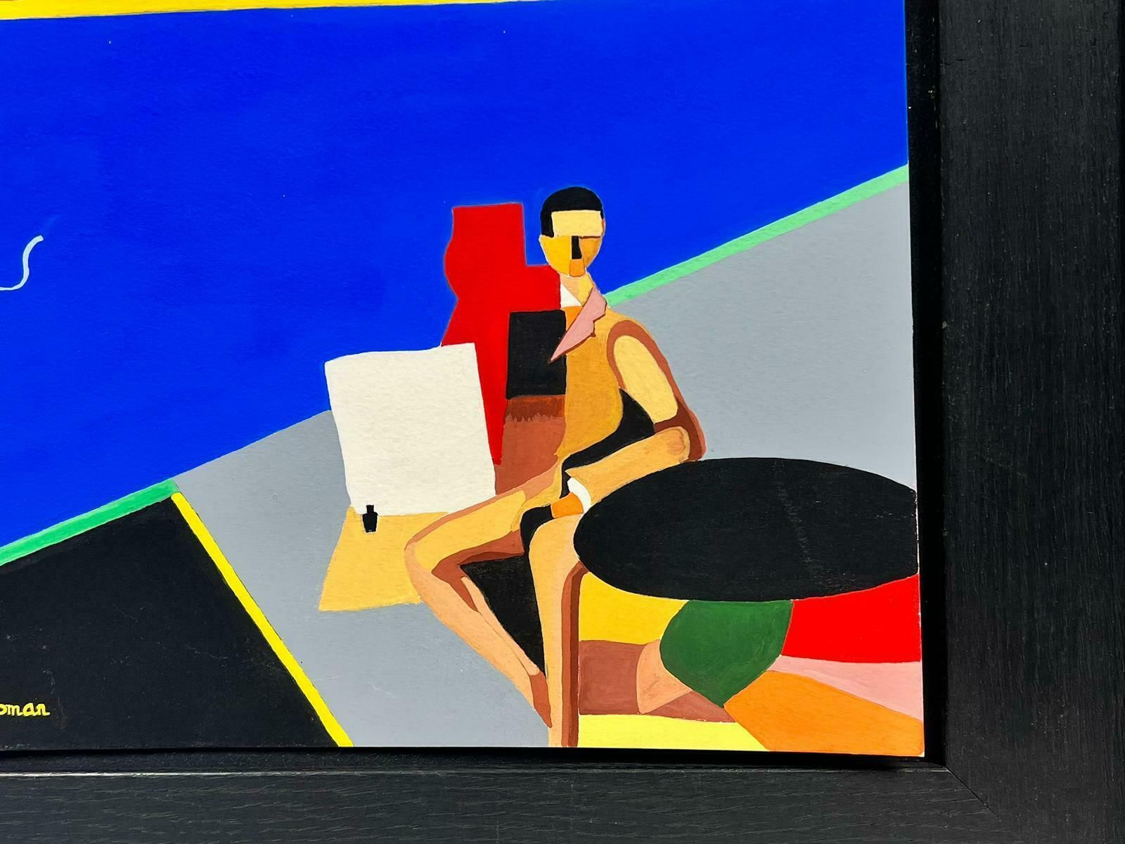 Contemporary Britishcubist Abstract Contemporary Painting Woman Sitting Next To Sea Red & Blue Colorc. 2000 photo 2298.0