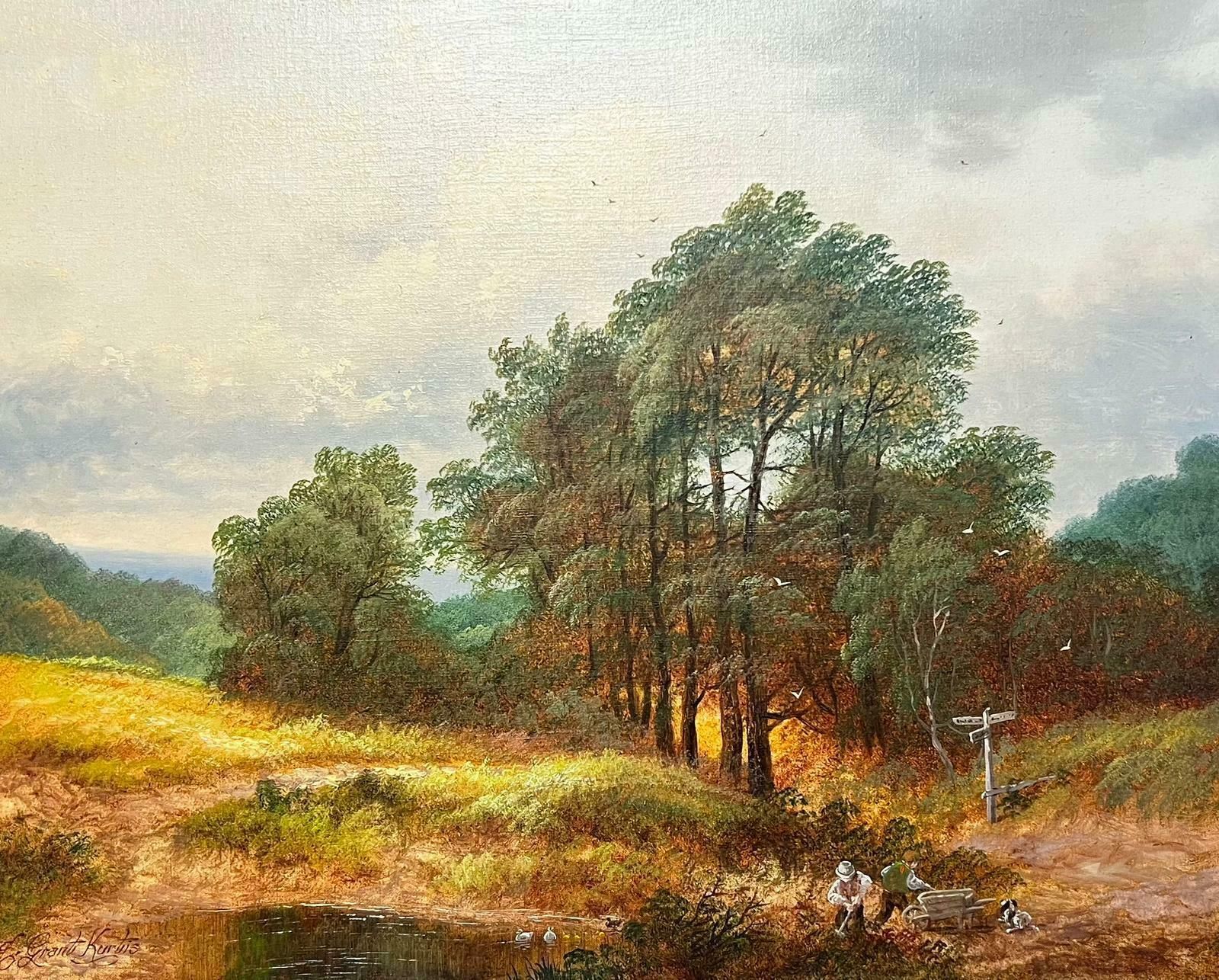 Andrew Grant Curtistraditional English Oil Painting Rural Workers By Lake In Landscape photo furniture