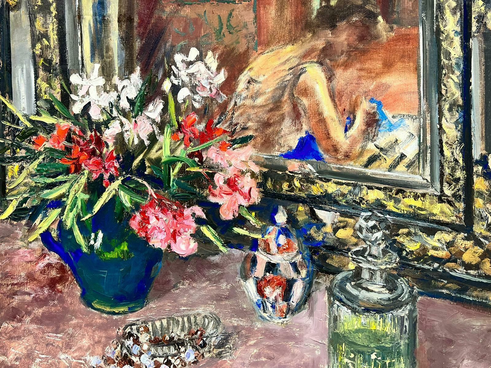 Josine Vignon1960's French Interior Scene Lady Reflection In Window Sewing Still Life Flowers1960's photo 1991.0