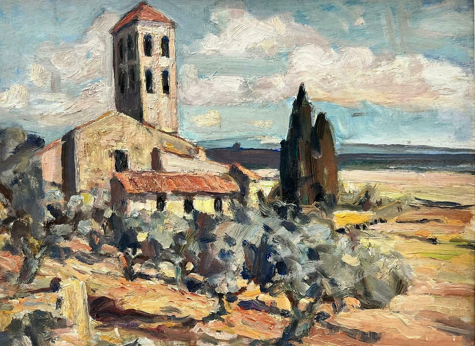 French School1950's French Post Impressionist Oil Painting Old Church In Provence Landscape1950 photo furniture