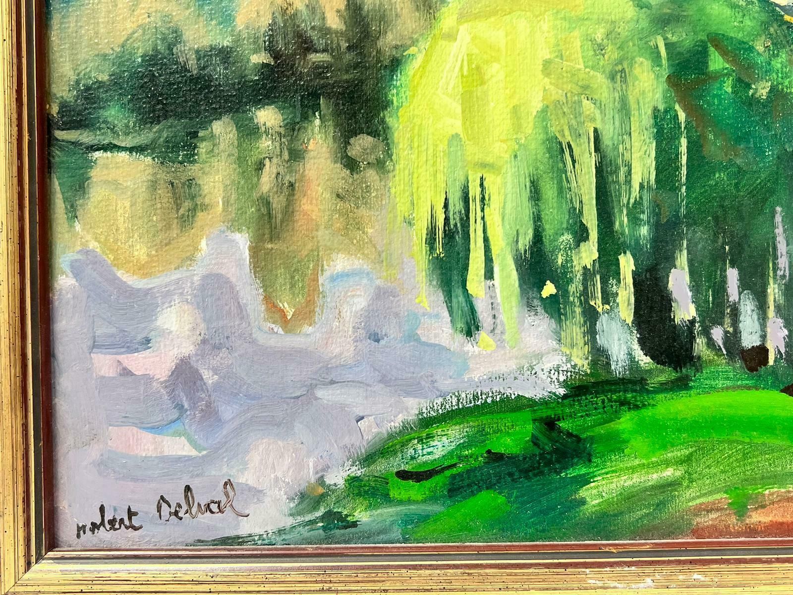 French Schoolriver Seine France French Post Impressionist Signed Oil Painting Green Landscape1981 photo for sale