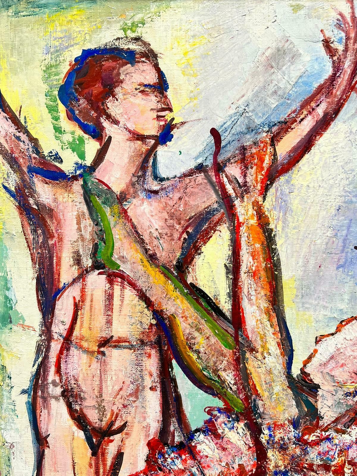 Maria Tort Xiraumale Ballerina Figures Dancing And Stretching Spanish Modernist Oil Painting photo for sale