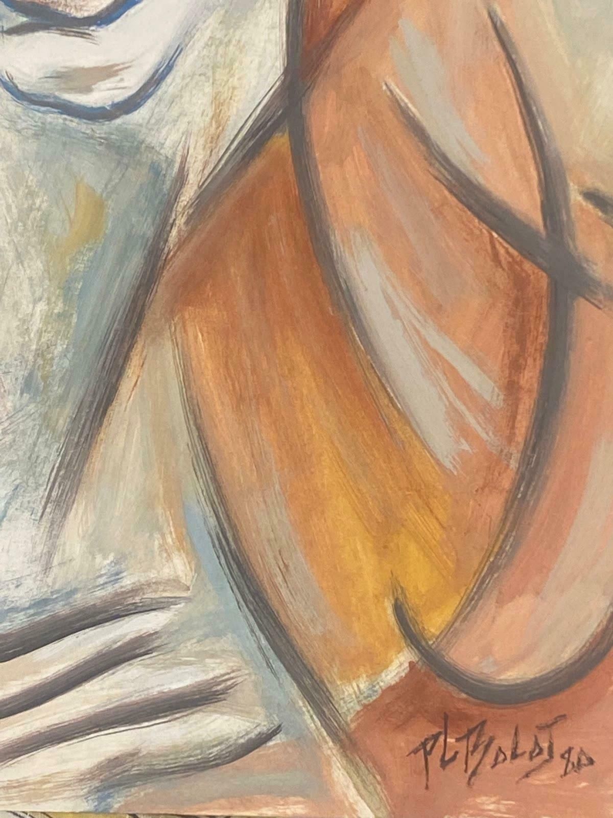 Paul Louis Bolot (French 1918 2003)French Modernist Gouache Painting Portrait Of A Bright Orange Haired Lady20th Century (1980) photo for sale