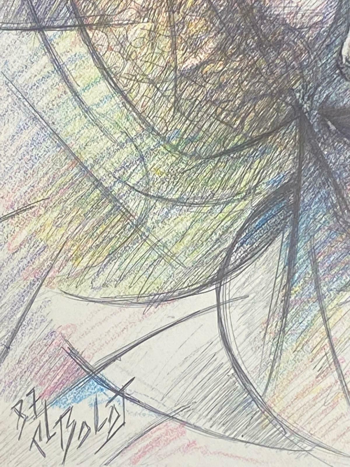 Paul Louis Bolot (French 1918 2003)French Biro Drawning Colorful Portrait Of Short Haired Lady "Michelle"20th Century (1987) photo for sale