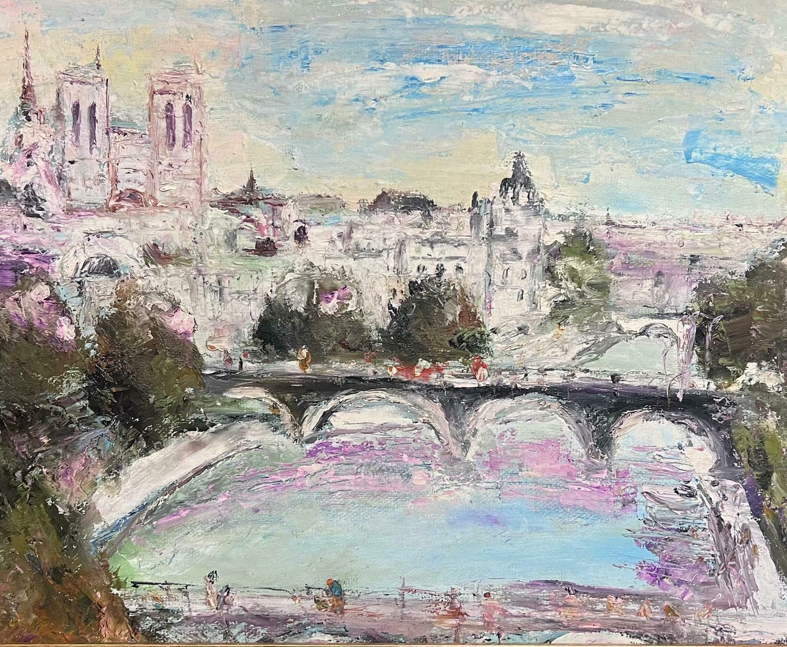 French Expressionistlarge 20th Century French Expressionist Signed Oil View Over Paris River Seine