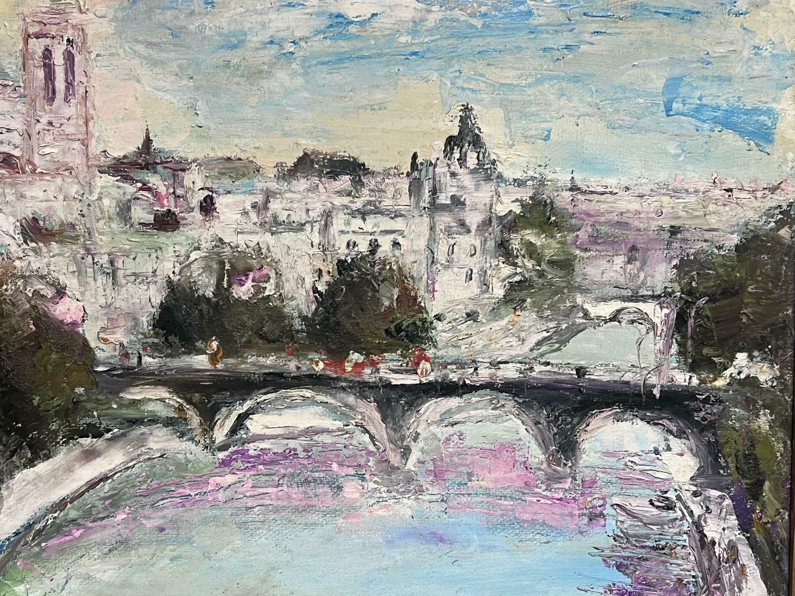 French Expressionistlarge 20th Century French Expressionist Signed Oil View Over Paris River Seine photo buy