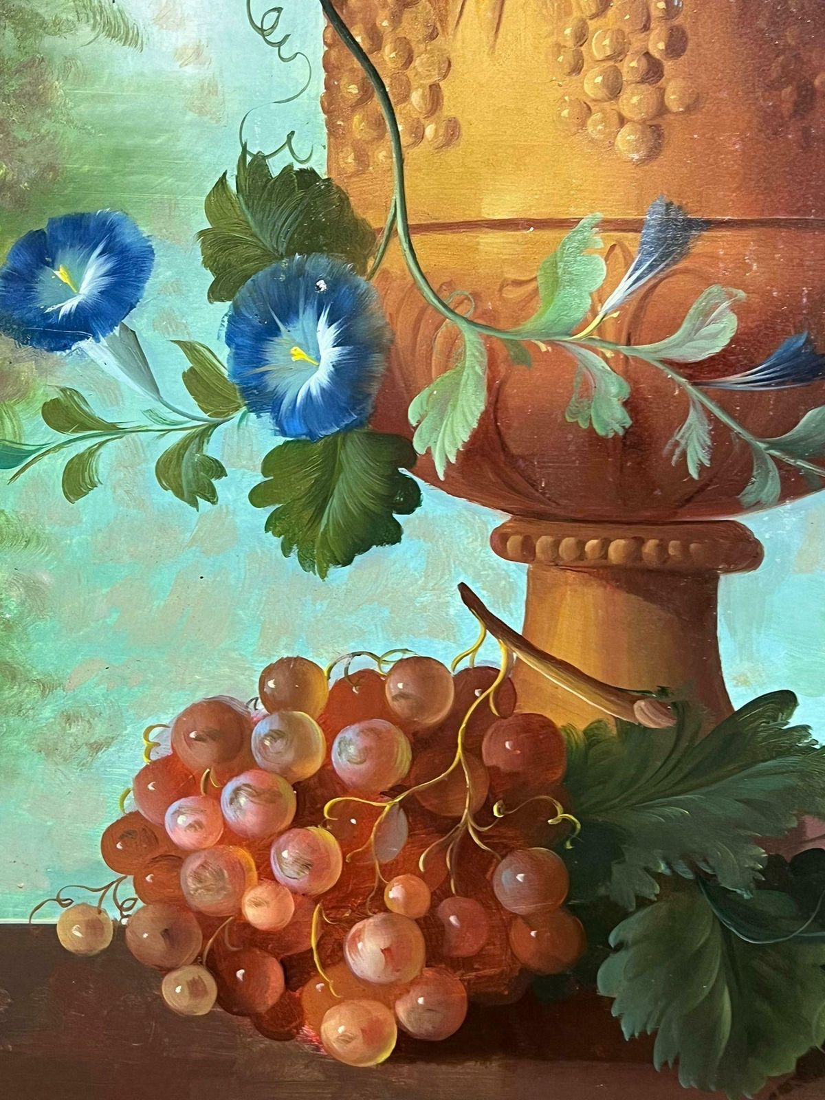 Thomas Websterhuge Classical Still Life Flowers & Fruit Still Life In Stone Urn Oil Painting 1990's photo 2860.0