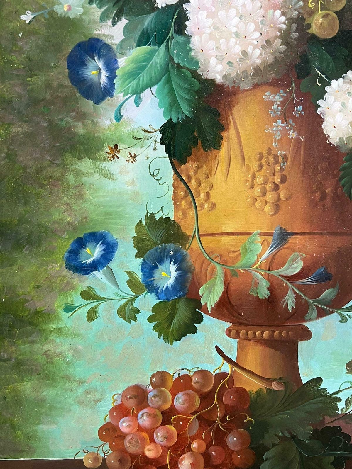 Thomas Websterhuge Classical Still Life Flowers & Fruit Still Life In Stone Urn Oil Painting 1990's photo buy