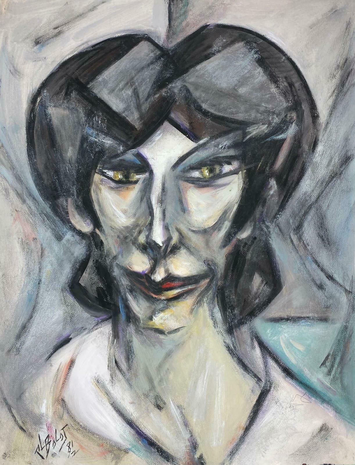 Paul Louis Bolot (French 1918 2003)20th Century French Modernist Cubist Painting Broodin Portrait Dark Haired Lady20th Century (1981)