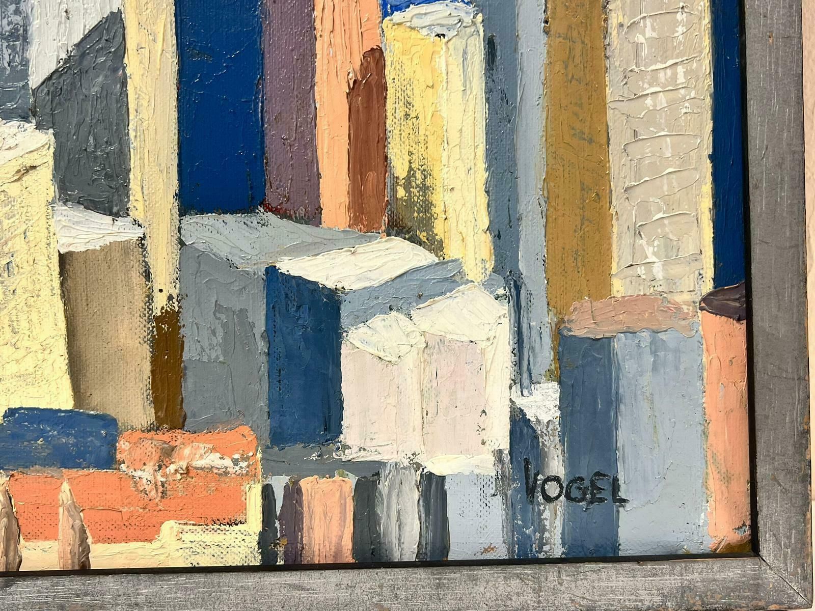 French Schoolsan Francisco 1970's Cubist Abstract City Skyline Oil Painting, Signed & Framed photo for sale