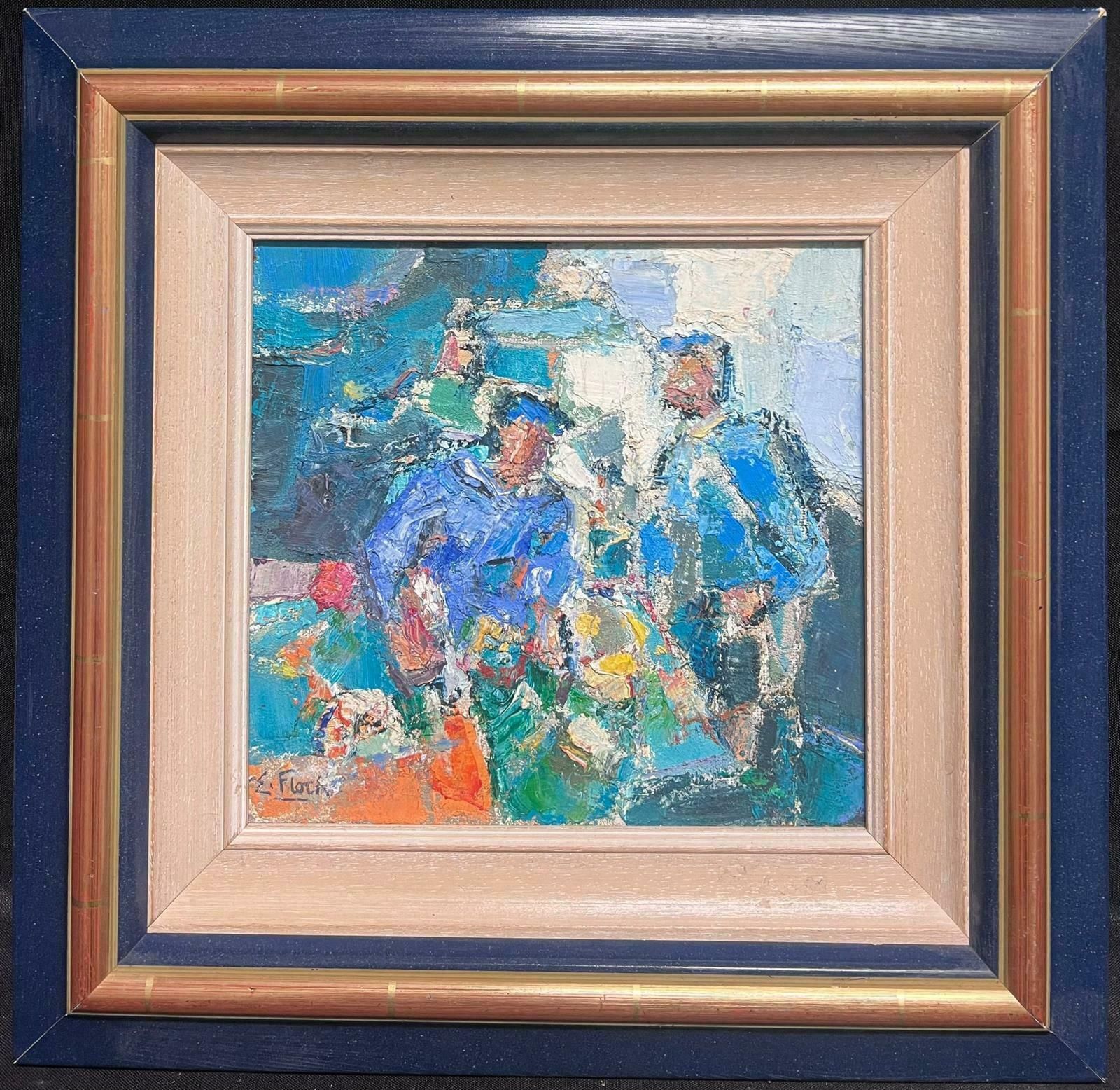 French School20th Century French Post Impressionist Signed Oil Fishermen In Blue Smocks photo furniture