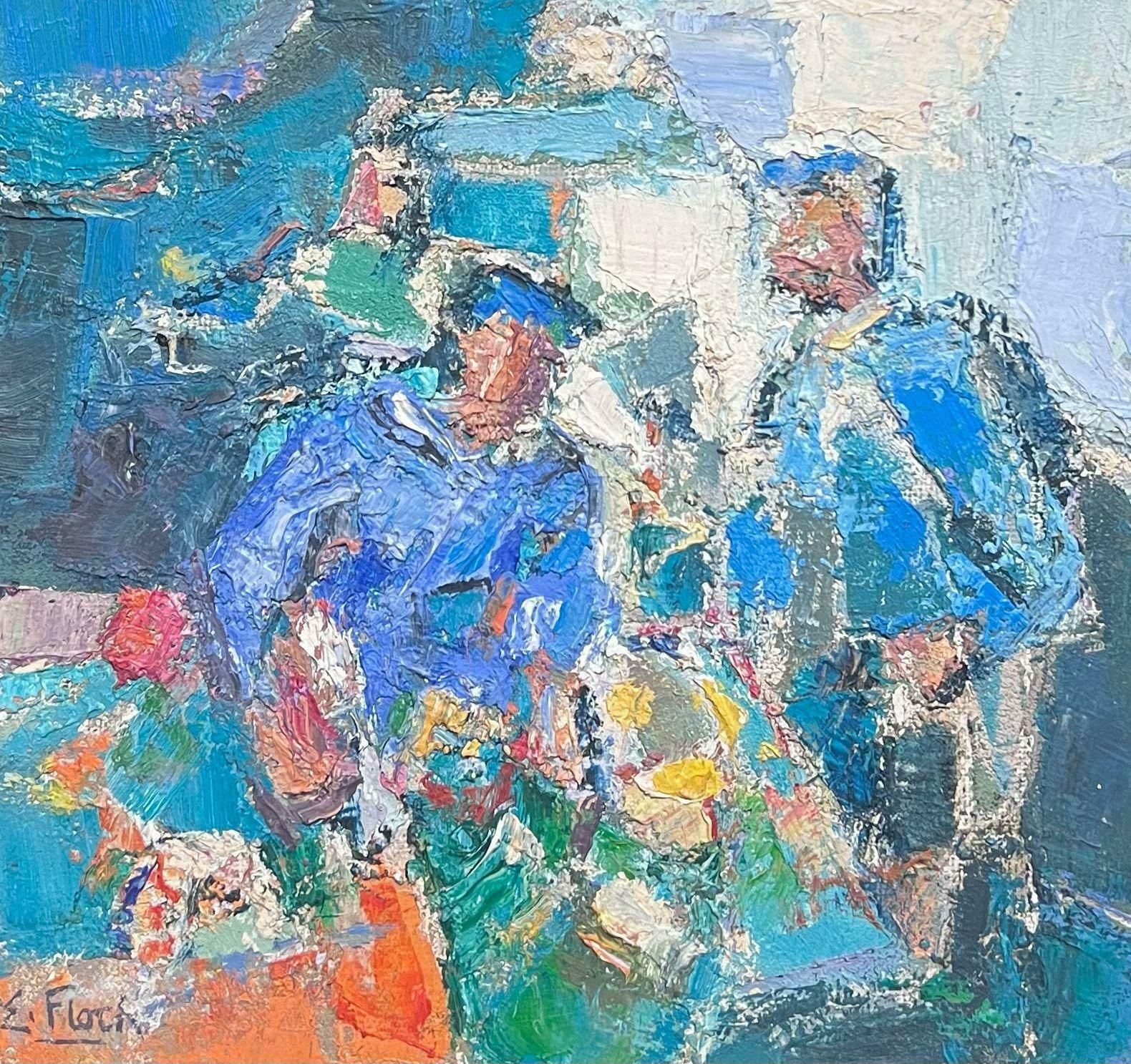 French School20th Century French Post Impressionist Signed Oil Fishermen In Blue Smocks photo for sale