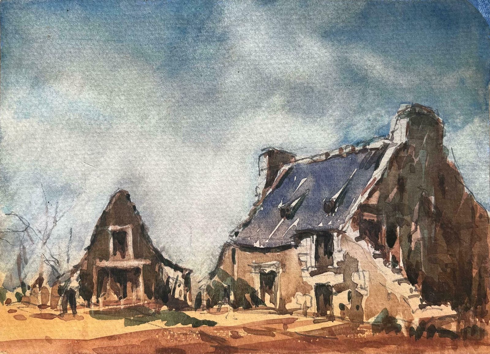 Maurice Mazeiliefrench Impressionist Watercolor Of Sunlit Rustic Farmhouse20th Century