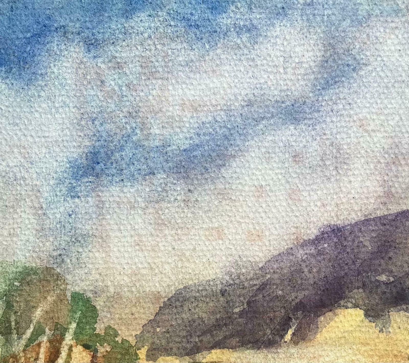 Maurice Mazeiliefrench Impressionist Watercolor Of A Mountainous Landscape At Dusk20th Century photo for sale