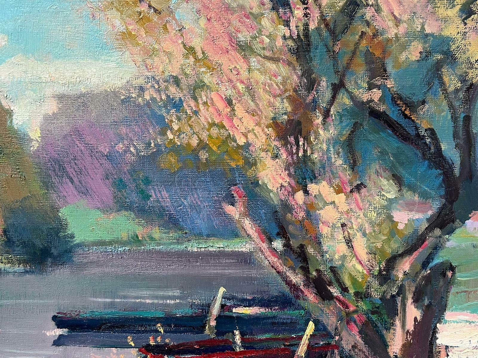 Guy Benardboats On The River Eure Normandy France French Post Impressionist Signed Oil photo Art
