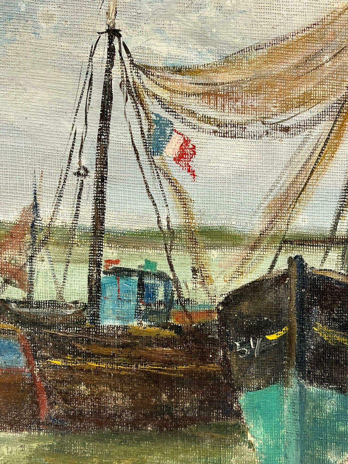 Simone Forgemid Century French Impressionist Docked Boats With French Flag At The Harbour 19th Century photo Art