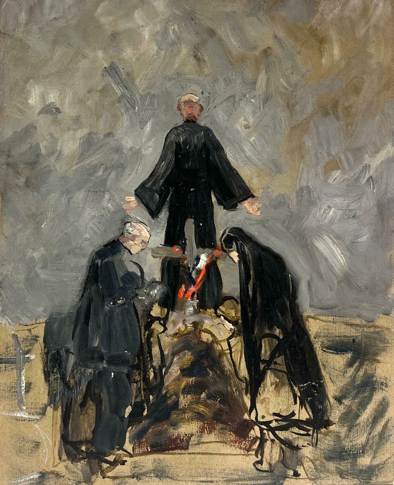 Simone Forgesolemn Ritual With Figures In Black French Impressionist Oil Painting19th Century