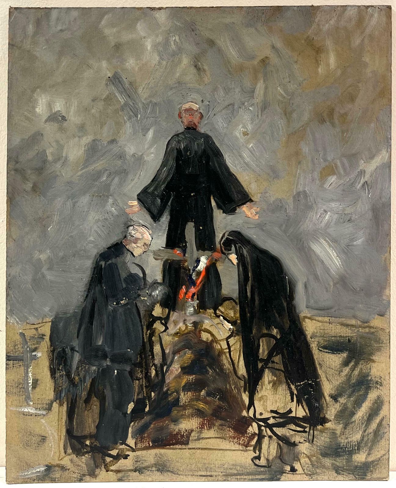 Simone Forgesolemn Ritual With Figures In Black French Impressionist Oil Painting19th Century photo furniture
