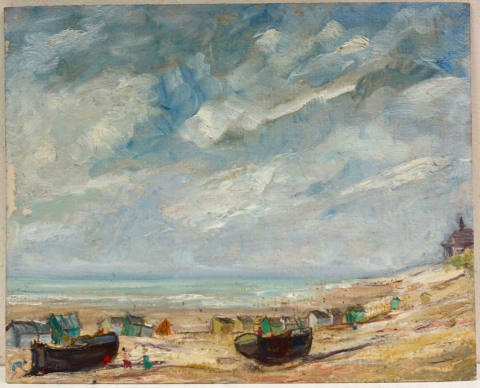 Simone Forge1950's French Impressionist Coastal Landscape With Beached Boats And Hazy Sky19th Century photo furniture