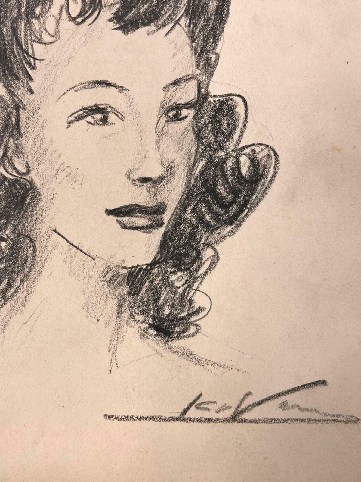 Josine Vignon1950’s Fashion Illustration Original Portrait Of A Lady With Black Curly Hair1960's photo Art