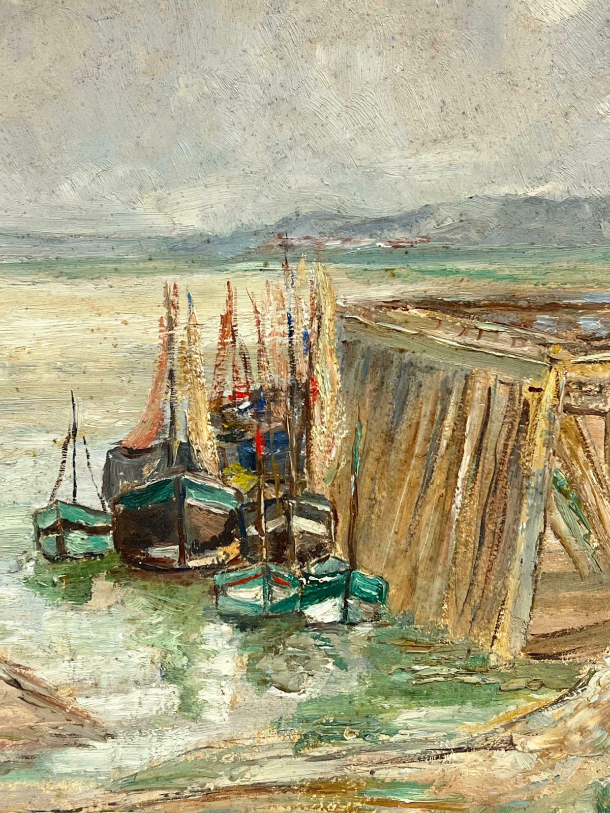 Simone Forgeharbour At Low Tide With Boats By The Pier 1930's French Impressionist 19th Century photo for sale
