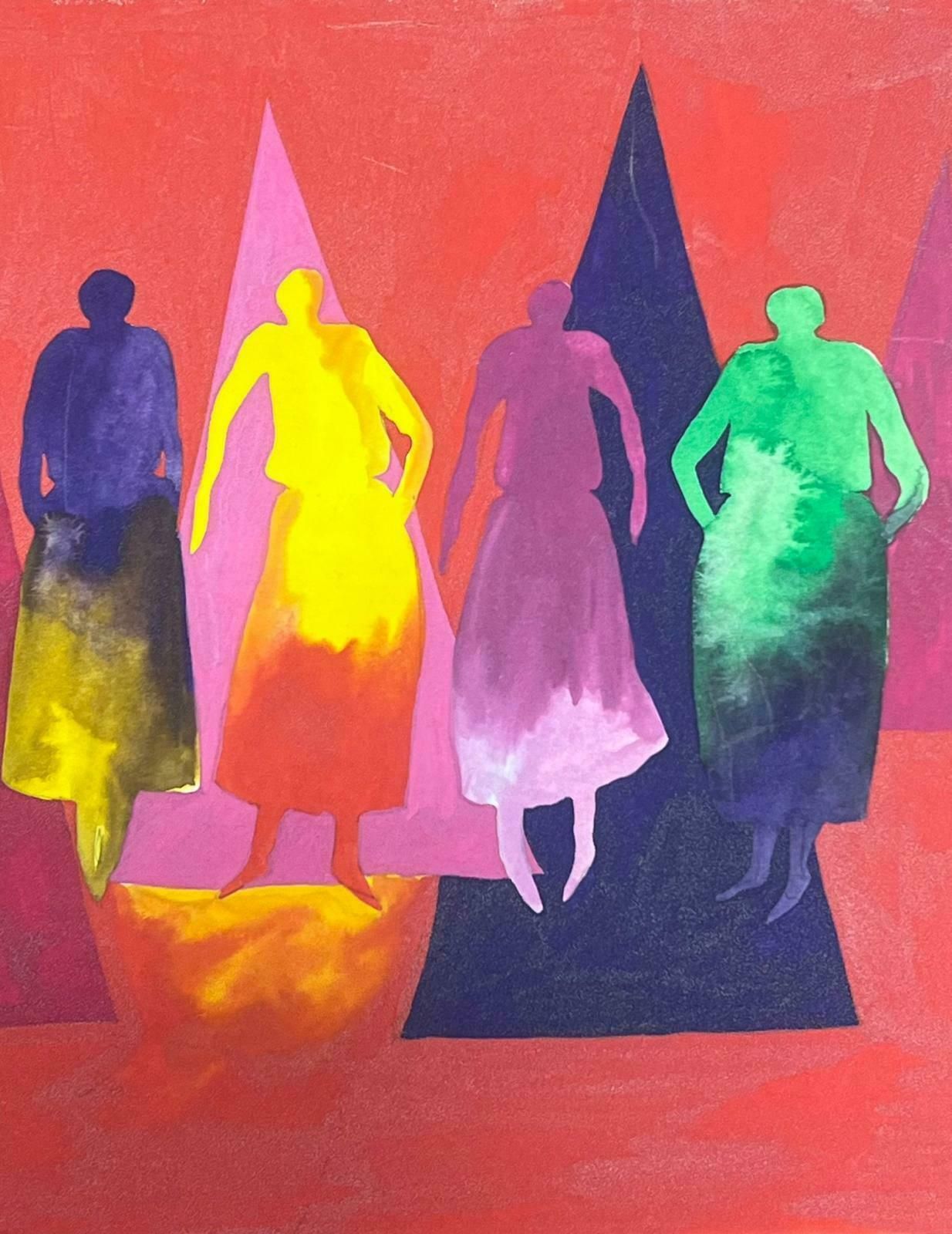 Sally Vaughancontemporary British Abstract Original Painting Four Walking Figures1990