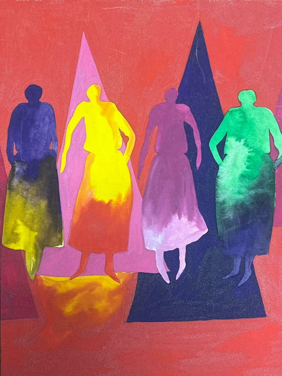 Sally Vaughancontemporary British Abstract Original Painting Four Walking Figures1990 photo furniture