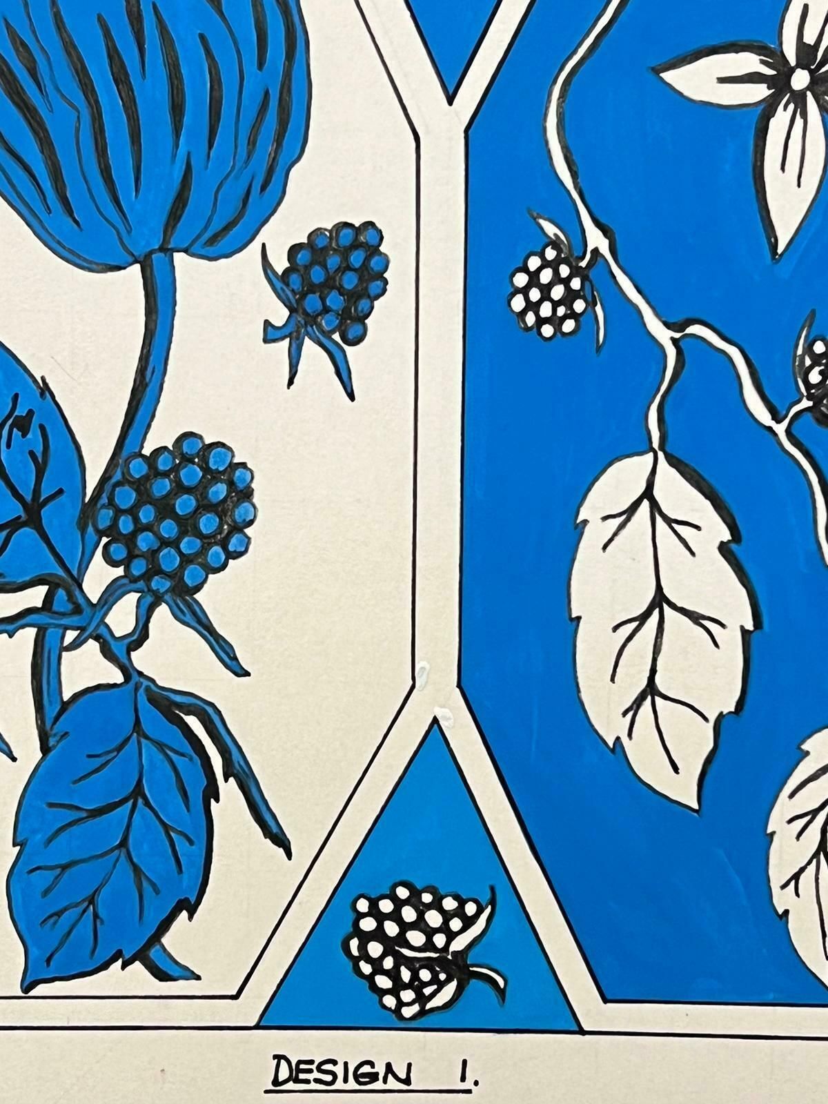 Sally Vaughancontemporary British Original Painting Blue, White And Pink Flower Design1990 photo Art