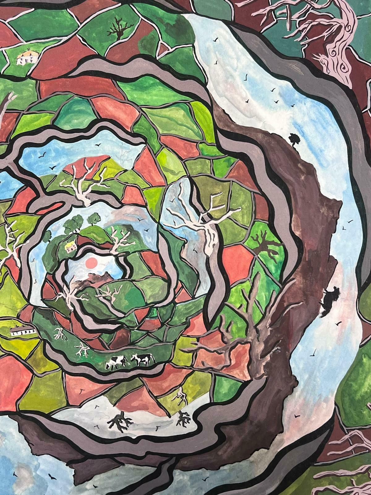Sally Vaughancontemporary British Abstract Original Painting Swirly Town Landscape1990 photo furniture