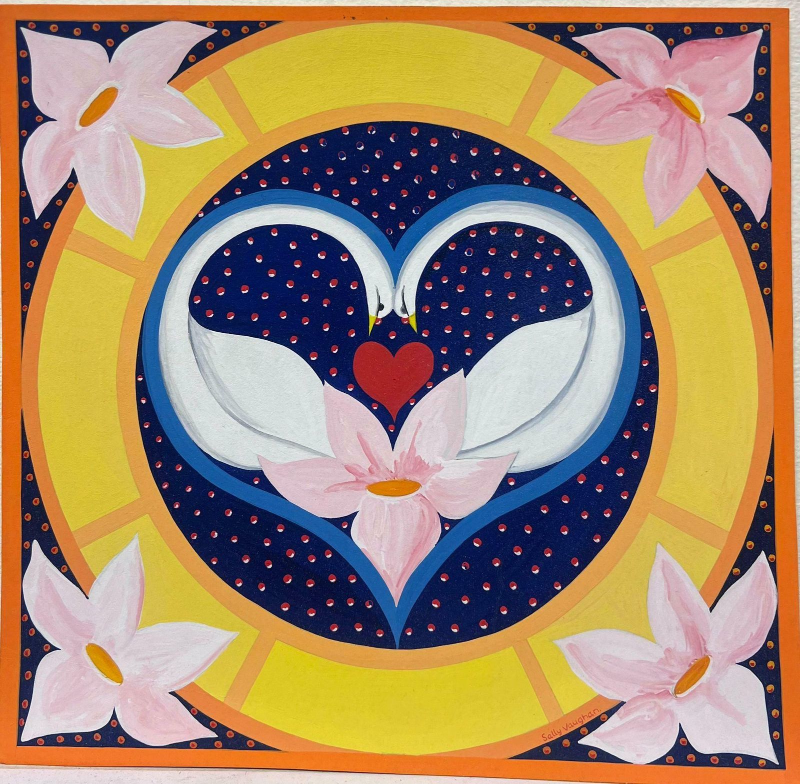 Sally Vaughancontemporary British Abstract Original Painting Heart Swan Wall Paper Design1990 photo furniture