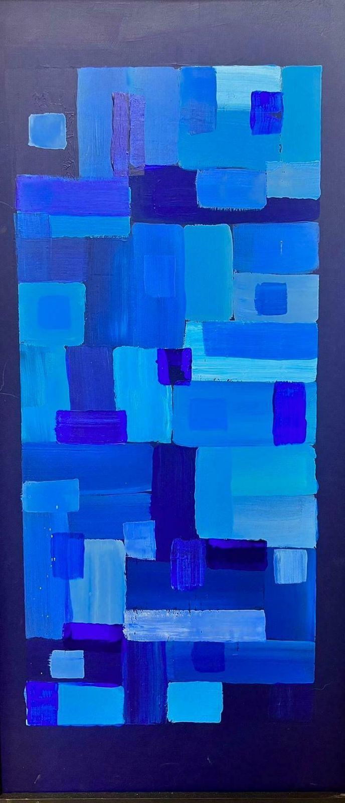 Contemporary Britishabstract Geometric Cubist British Painting Abstract Shapes Blue Shades