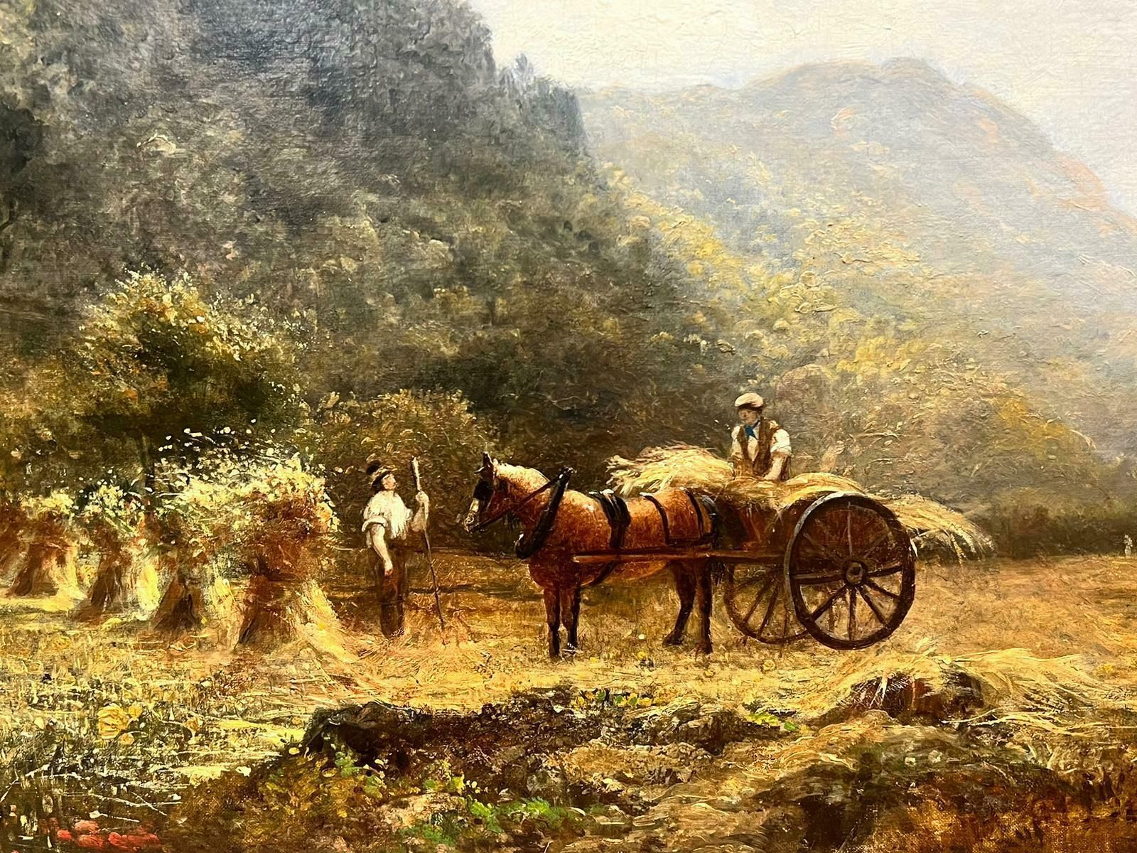 Victorian Britishvery Large Victorian Signed Oil Painting The Harvest Fields Wheatsheaves & Cart photo for sale