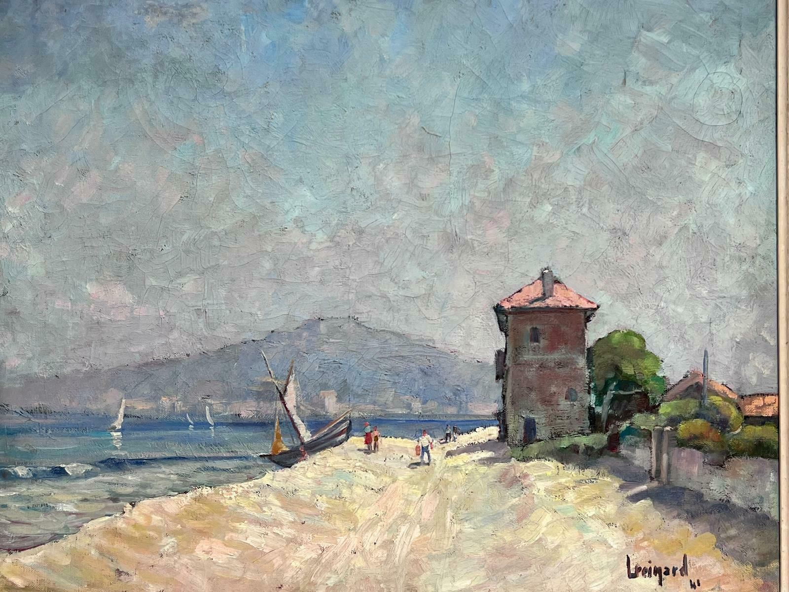 1940's French Artistsigned French Impressionist 1940's Oil Painting Boats Figures On Martigues Beach photo Art