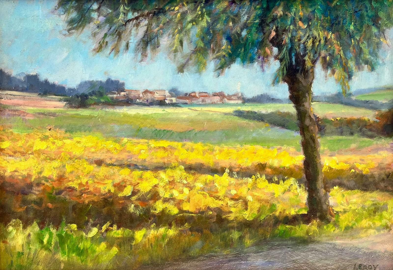 R.Leroyauvers Sur Oise France Golden Farm Fields Rural Landscape Signed Oil Painting