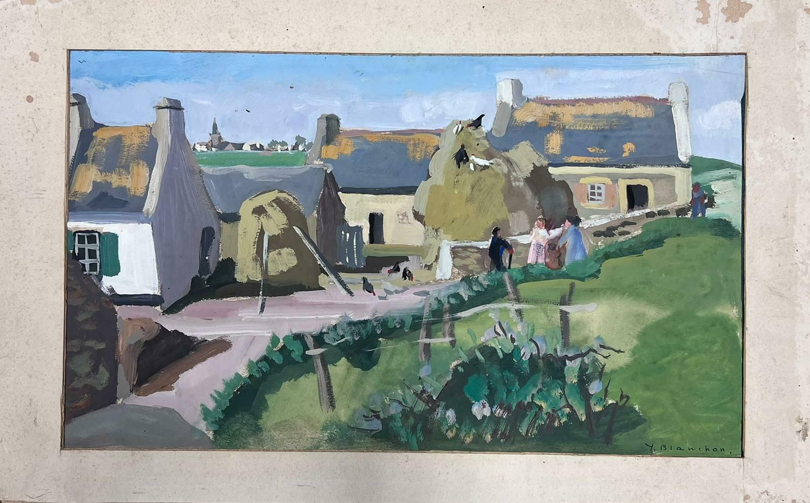 Y Blanchon1950's French Impressionist Painting Ladies Gossiping On The Town Bridge 1950's photo furniture