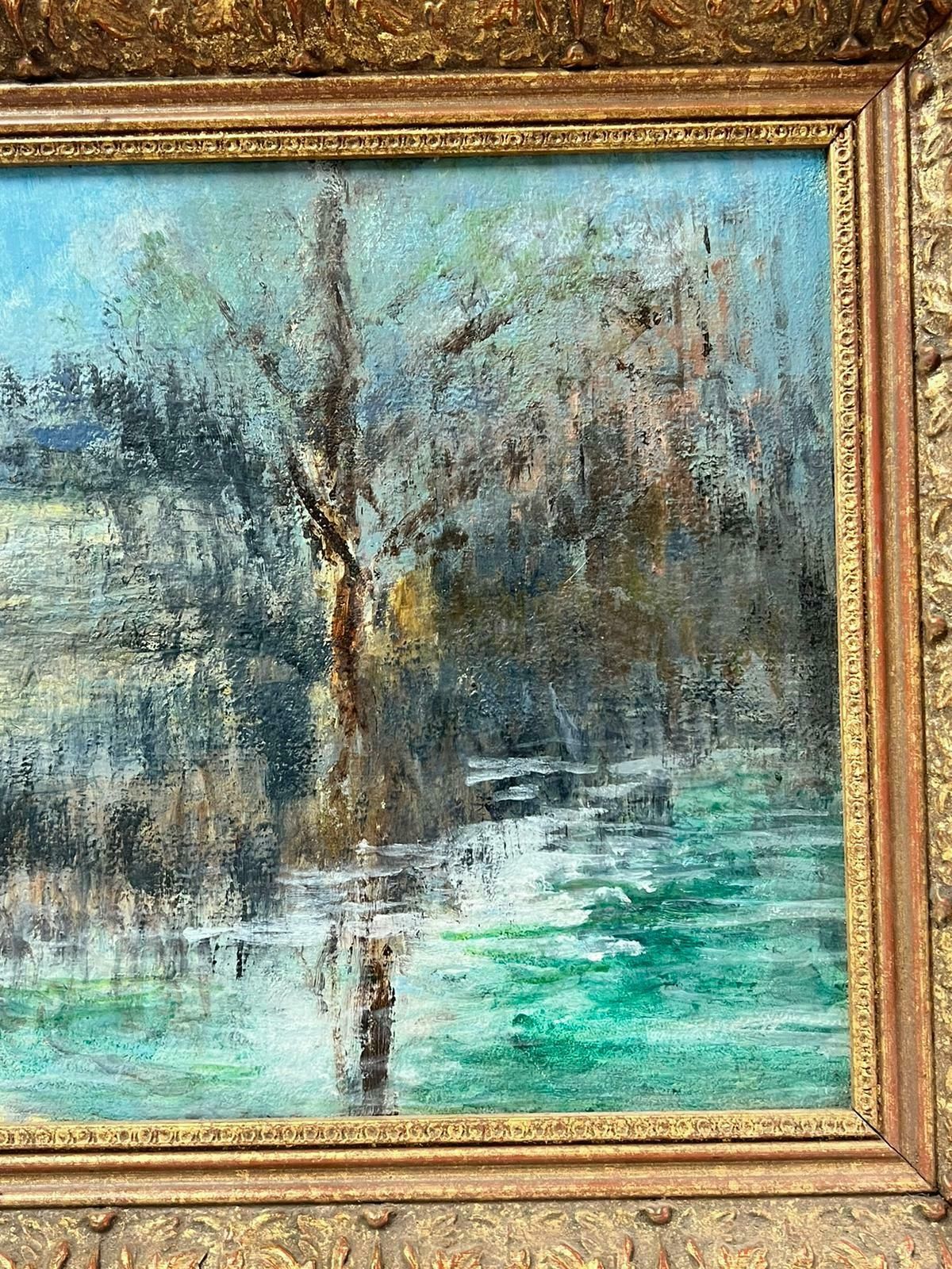 English Impressionistriver Landscape Shimmering Light Framed English Oil Painting On Canvas photo for sale
