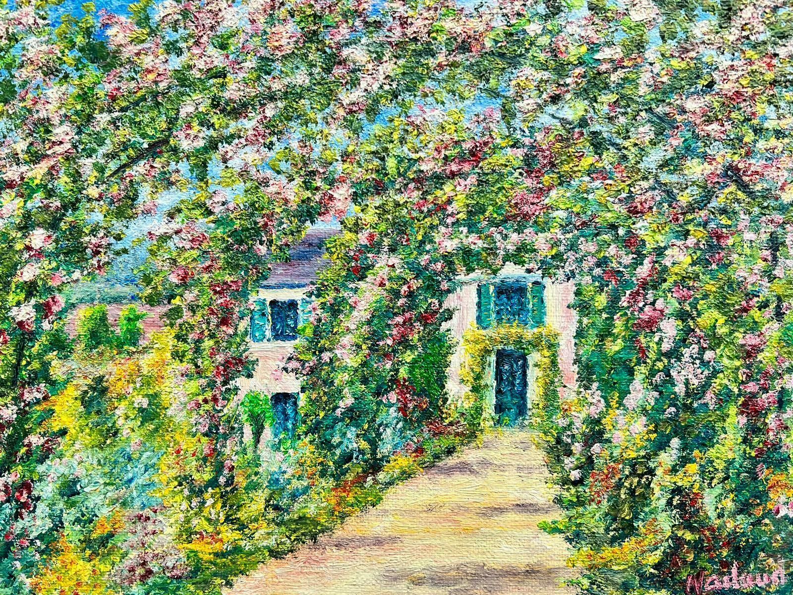 French Schoolmonet's Rose Garden Giverny Signed French Impressionist Oil Painting On Canvas photo Art