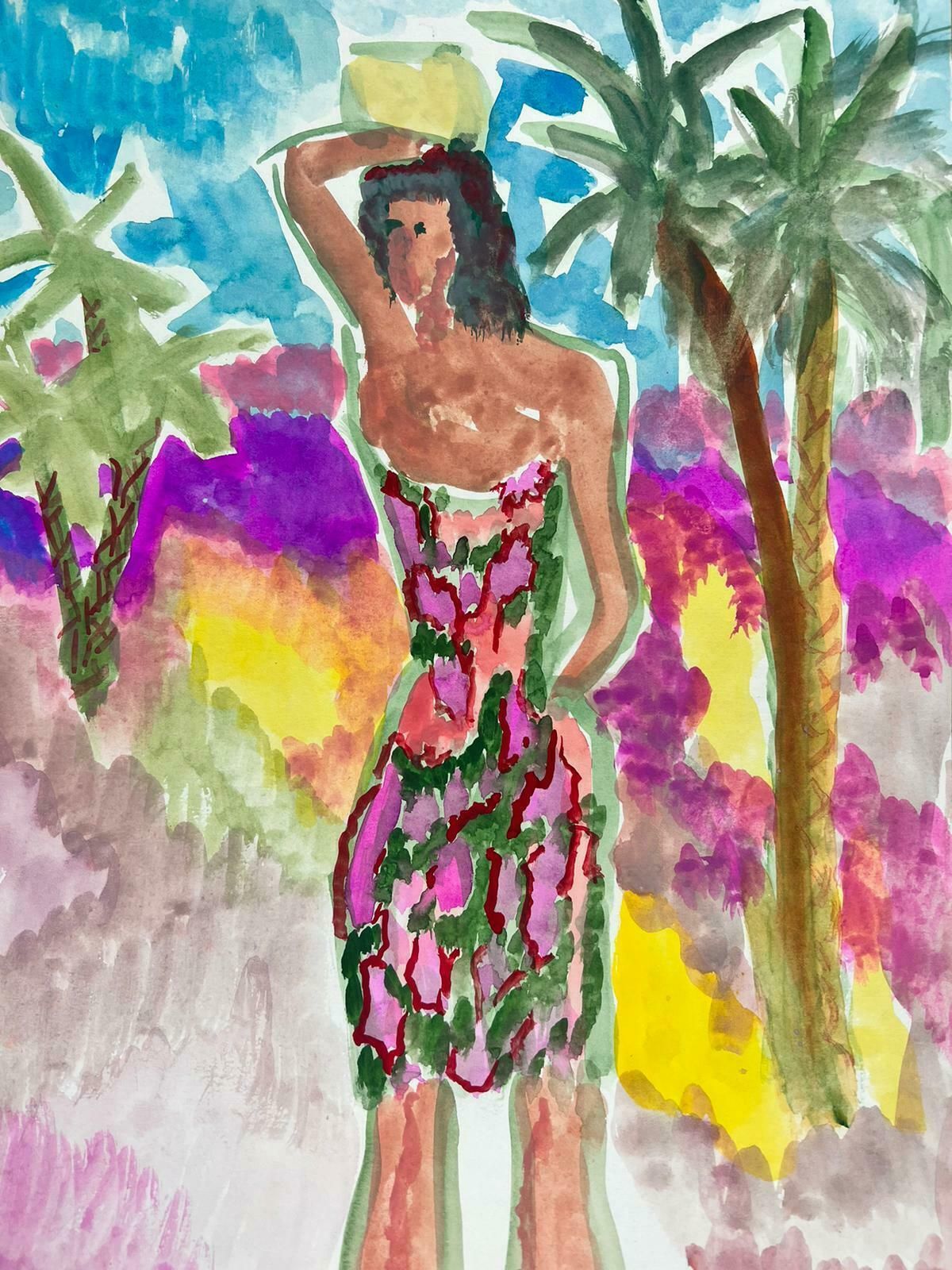 Jean Marcjean Marc (1949 2019) 20th Century French Modernist Painting Tropical Girlc. 1980's