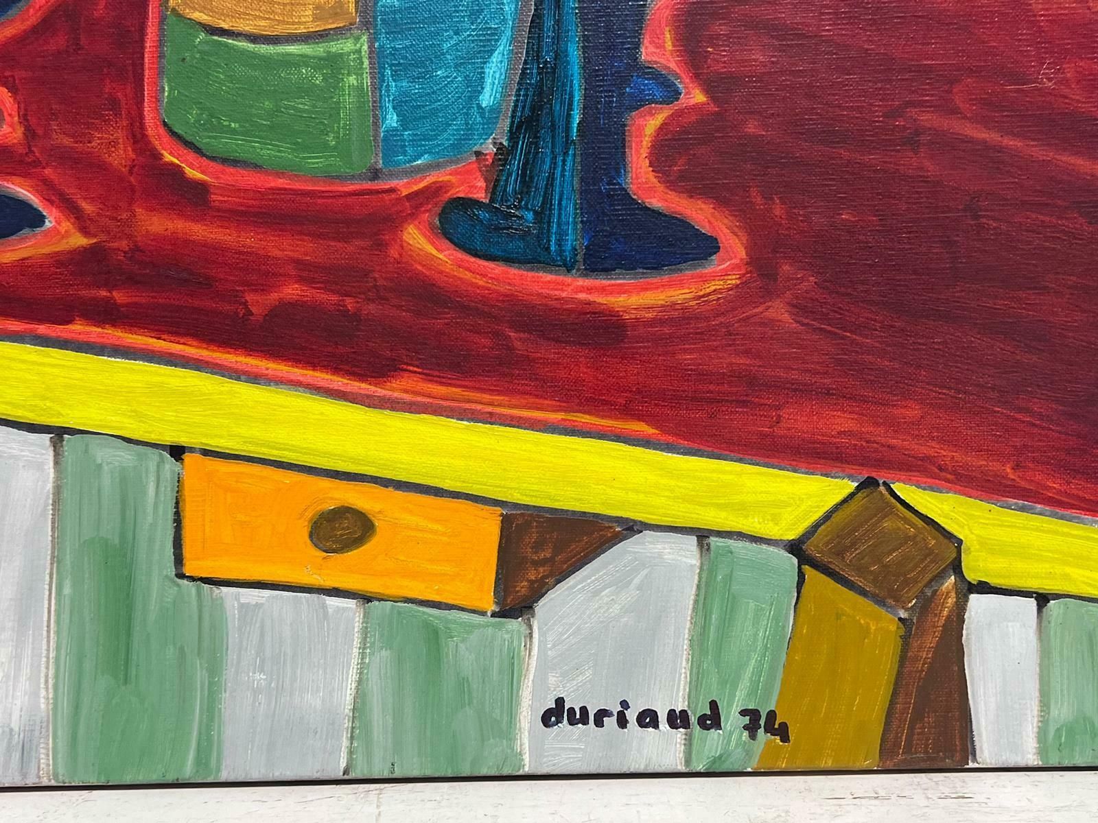 Christian Duriaudcontemporary French Abstract Modernist Painting Still Life Wine Bottle & Glasses photo for sale