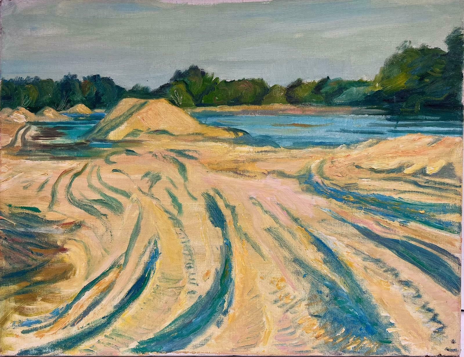 French Schoolmid 20th Century French Post Impressionist Rural Fields By River Large Painting