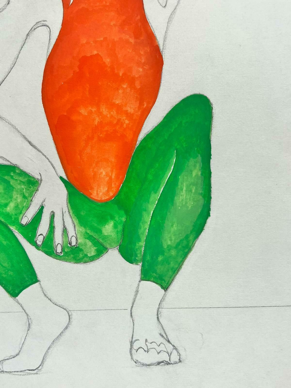 Jean Marc20th Century French Modernist Painting   Yoga Style Figure Green Trousersc. 1980's photo for sale