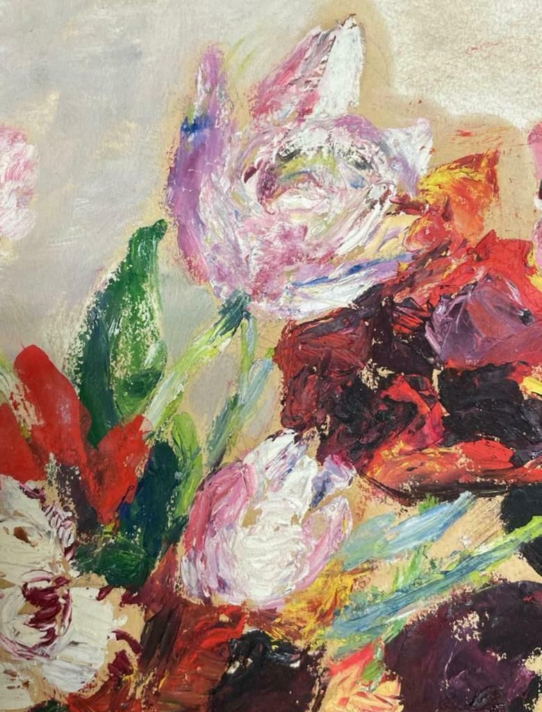 Josine Vignon1950's French Post Impressionist Oil Flowers In A Vase Beautiful Colors1960's photo furniture