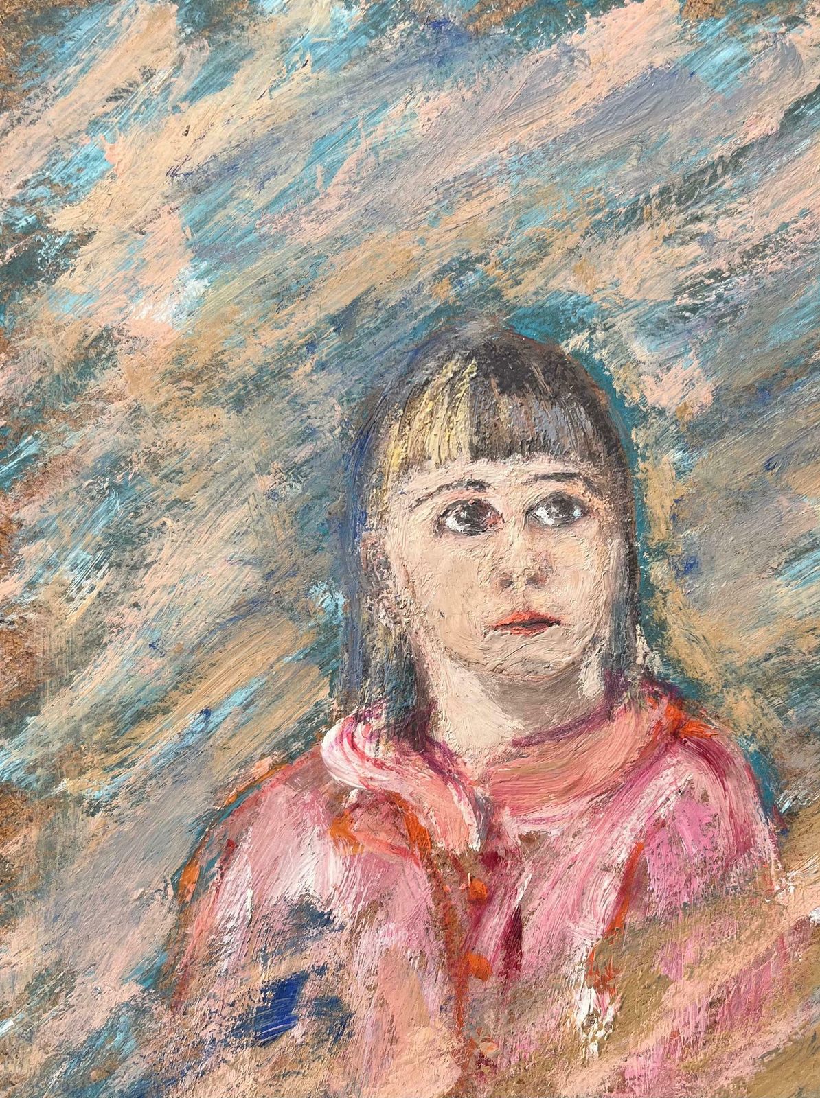Fanch Lelfrench Oil Painting Of A Portrait Of A Girl In Vibrant Expressionist Style20th Century photo 582.0