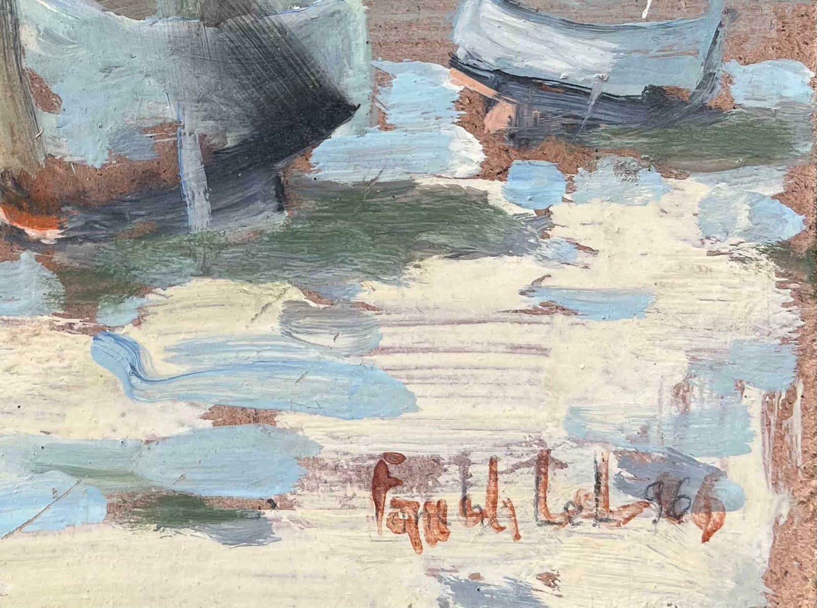 Fanch Lelfrench Impressionist Oil Painting Of A Coastal Scene With Boats At Low Tide1996 photo for sale