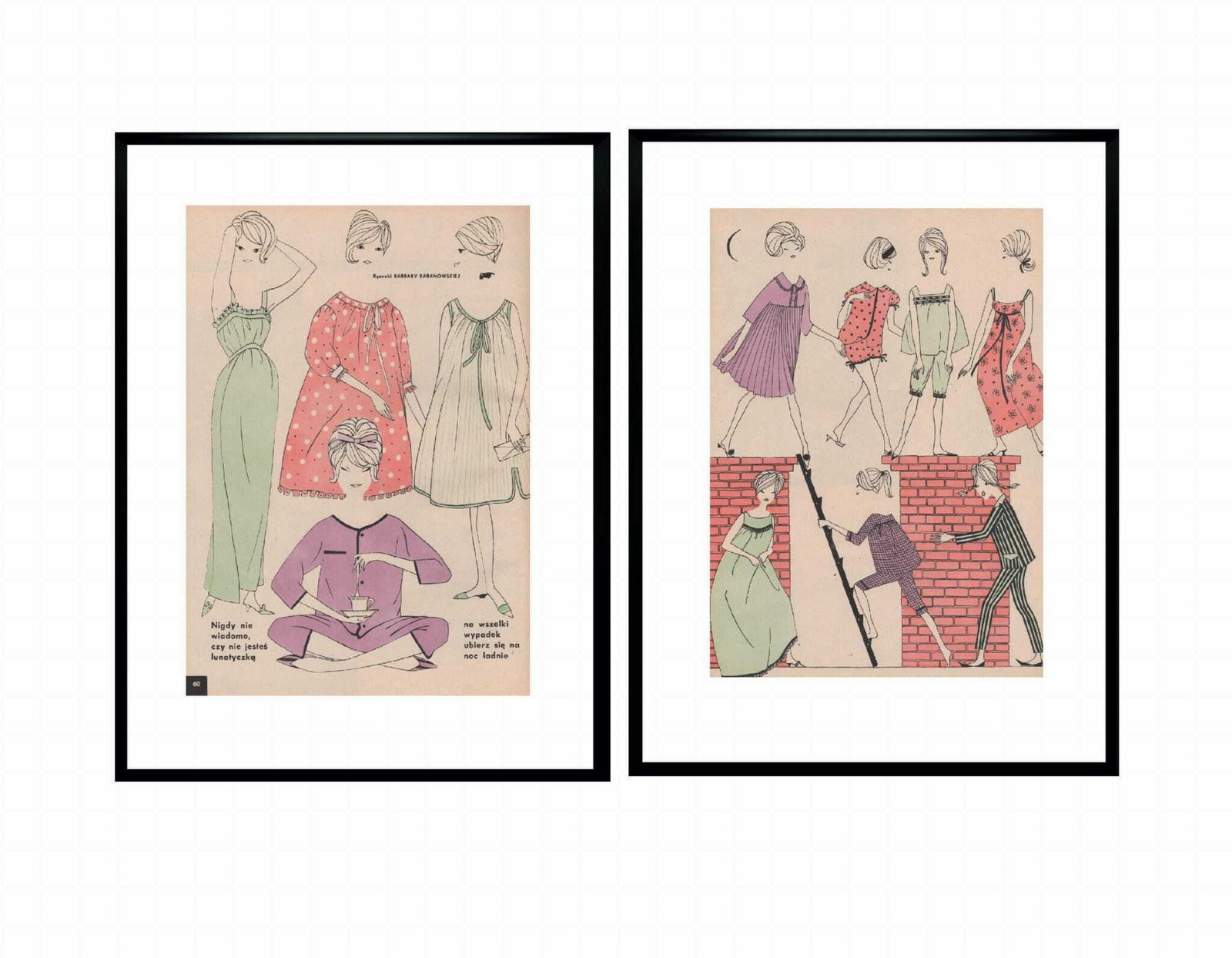 Set Of Two Drawings Of Fashion Cars. Barbara Baranowska, 1960