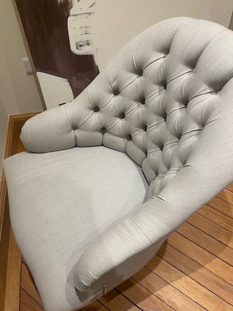 Grey Armchair With Linen Fabric photo vinterior