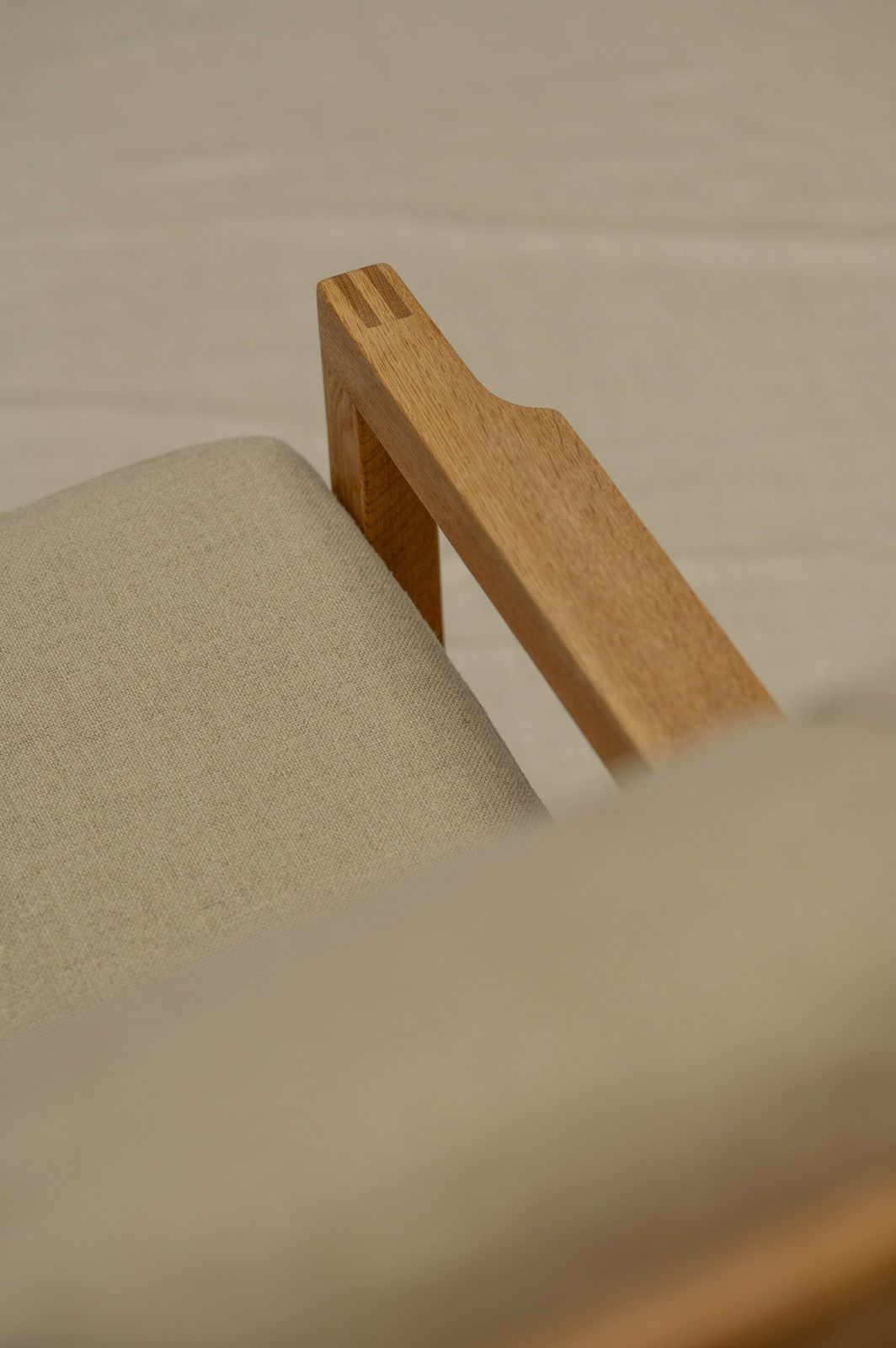 photo for sale Danish Oak And Linnen Love Chair 1960s